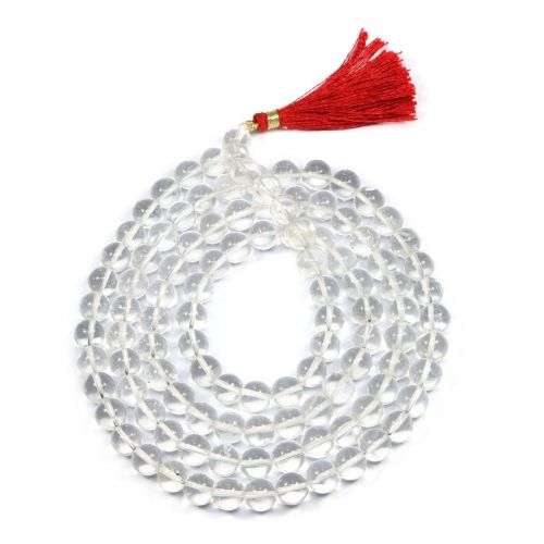 Natural Sphatik Crystal Jaap Mala 108+1 Beads (Rock Crystal Mala) Plain GJSPC Certified 7 - 7.5 M.M.