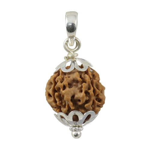 4 Mukhi Nepali Rudraksha Sterling Silver Pendant GJSPC Certified 