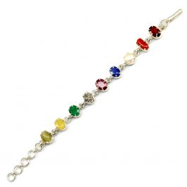 Navratna Sterling Silver Bracelet with all Nine Natural Gemstones for Navgraha Lab Certified 44.69gm