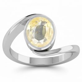Yellow Sapphire (Special Quality) Silver Wave Ring (R3)